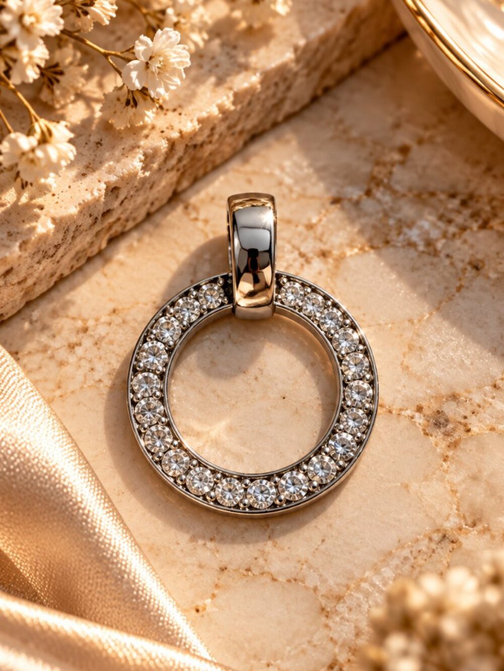 Sterling Silver 925 Sparkling Crystal Circle Pendant